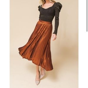 Orange Metallic Midi Skirt